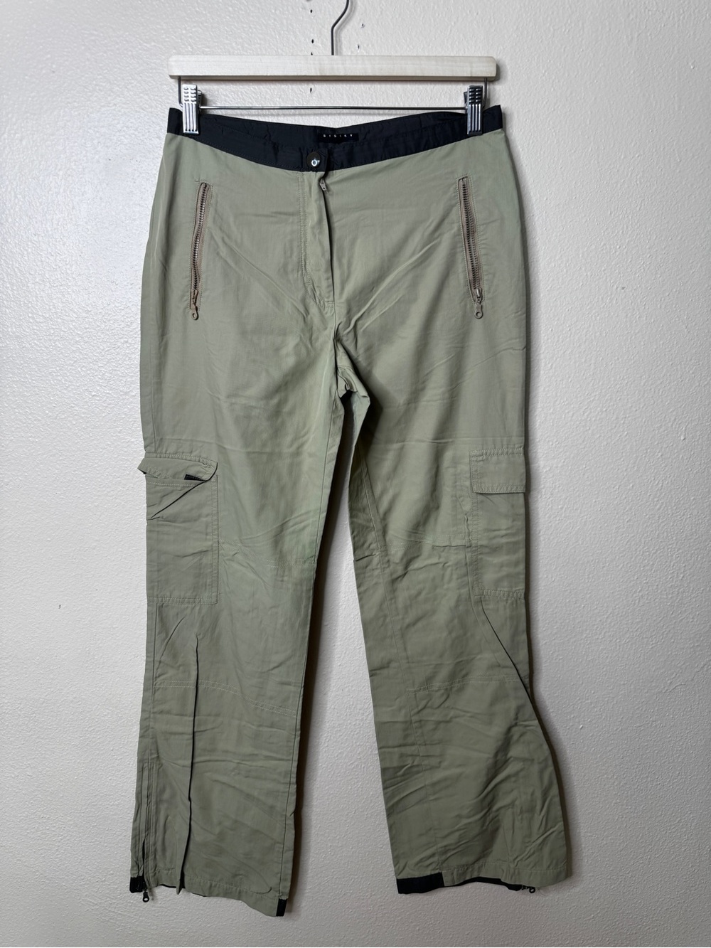 Sisley Womens IT 42 Cargo Pants Olive Green Nylon Zip Pockets Made Italy